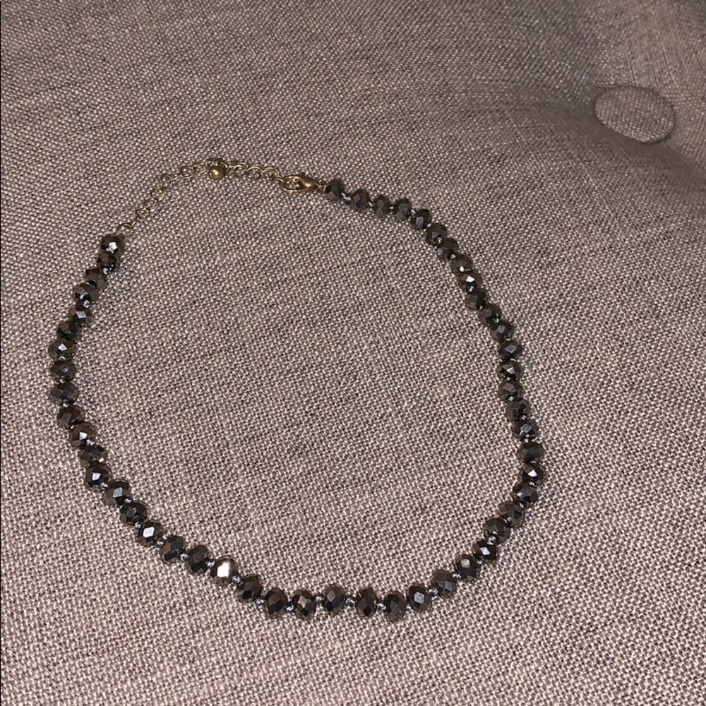 Iridescent beaded choker silver necklace